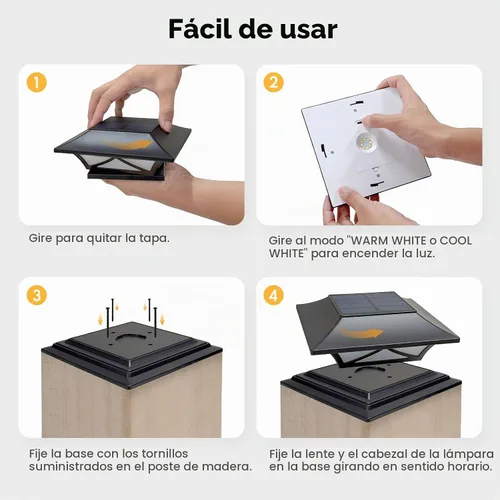 Vista 13 de Paquete de 2 luces solares para postes de madera, impermeables, para postes de madera de 4 x 4, 5 x 5, 6 x 6, luces solares para postes de valla