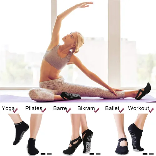 Vista 6 de Koccido 6 pares de calcetines de yoga antideslizantes para mujer calcetines antideslizantes para pilates barra baile yoga con empuñaduras calcetines
