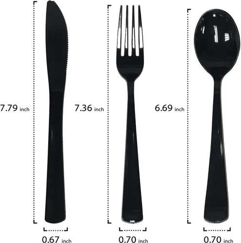 Vista 2 de Party Essentials Juego de cubiertos preenrollados desechables para fiestas, juego de cubiertos de plástico envuelto con servilleta, cucharas