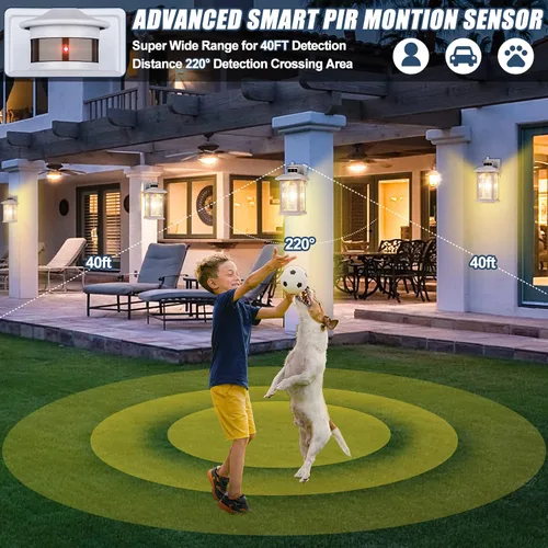 Vista 3 de Aplique de pared con sensor de movimiento para exteriores, iluminación blanca con sensor de movimiento del atardecer al amanecer, luces de pared