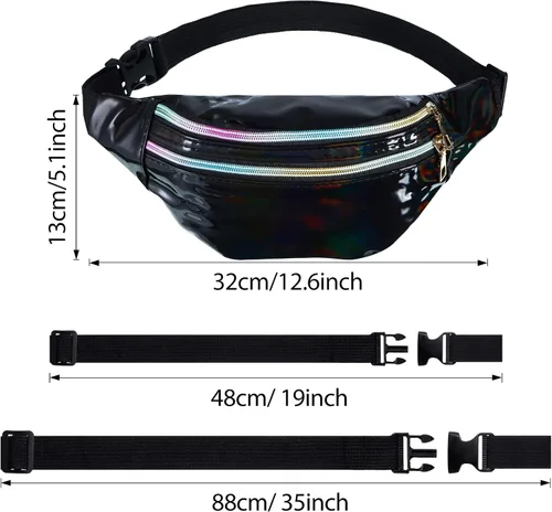 Vista 2 de Riñonera holográfica de 12 piezas para mujeres y niños cintura deportiva de color metálico paquete de cintura brillante con 3 bolsas y cinturones