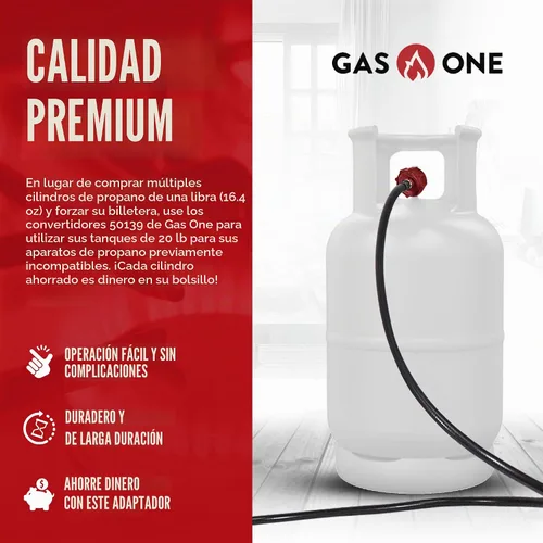 Vista 5 de Gas One Manguera de propano de 4 pies, manguera adaptadora de 1 libra a 20 libras, tanque de propano de 16.4 oz a 20 libras QCC1/Tipo 1, permite