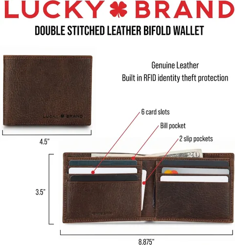 Vista 7 de Lucky Brand Men's Bifold Wallet ID Window Card Slots Genuine Leather Organization Durable Stylish