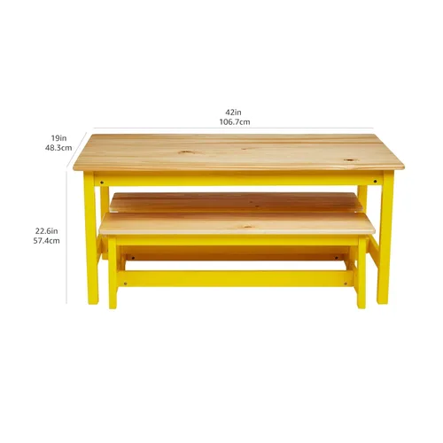 Vista 6 de Juego de mesa y banco para niños de Amazon Basics para interiores, color natural.