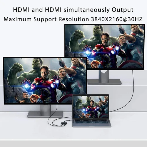 Vista 4 de Estación de acoplamiento USB C Estación de acoplamiento tipo USB C a adaptador HDMI para monitor dual 4K@60HZ para MacBook Pro 2020-2016, MacBook