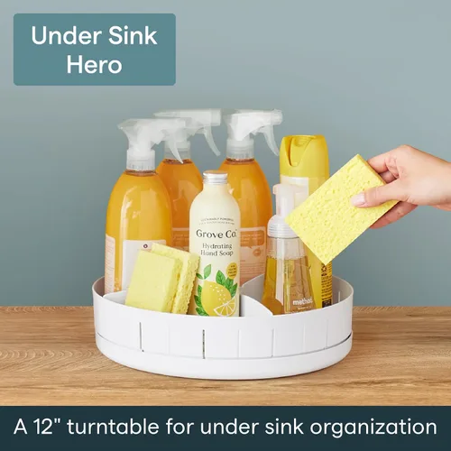 Vista 2 de YouCopia SinkSuite - Plato giratorio debajo del fregadero con divisores ajustables, organizador Lazy Susan para almacenamiento de cocina o baño