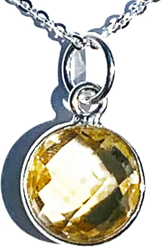 Vista 17 de Collar con colgante redondo, piedras preciosas naturales, labradorita, piedra lunar arcoíris, cristal, cuarzo rosa, amatista, citrino, plata de ley