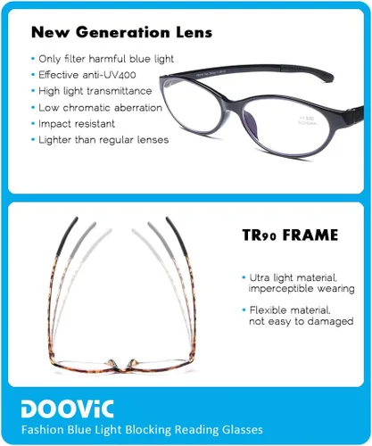 Vista 3 de DOOViC Paquete de 2 lentes de lectura de moda para mujer, diseño elegante, bloqueo de luz azul, lectores 3.0 de fuerza