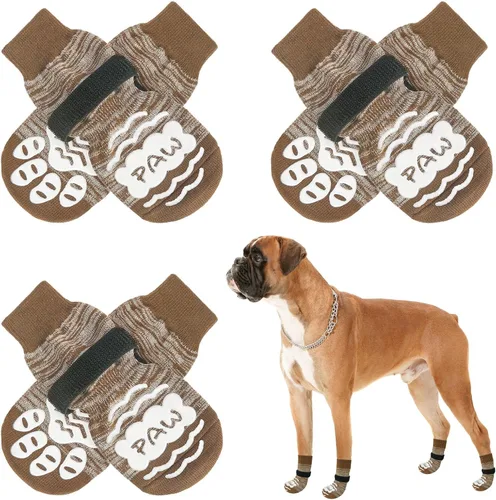 Vista 32 de BEAUTYZOO Calcetines antideslizantes para perros, zapatos de perro para pavimento frío/caliente, protectores de patas con empuñaduras, 3 pares