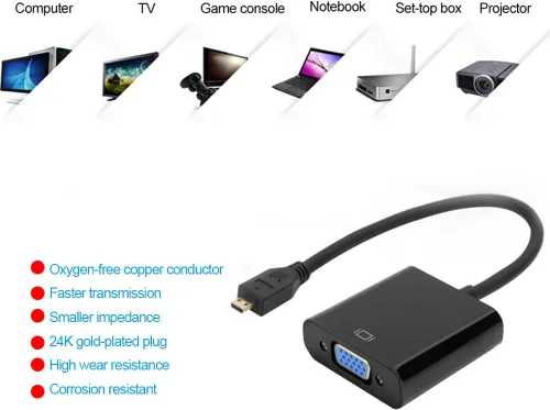 Vista 5 de Convertidor de video micro HDMI a VGA, adaptador de convertidor de video micro HDMI a VGA 1080P, para Raspberry Pi 4B, con función de fuente
