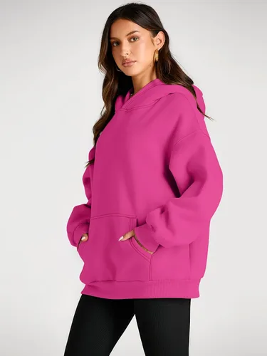 Vista 15 de Trendy Queen - Sudaderas extragrandes con capucha para mujer, suéteres de manga larga, sin botones, de vellón, de otoño, ropa de invierno