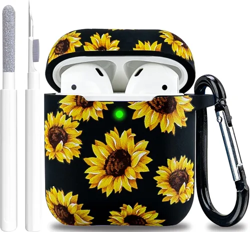 Vista 9 de LitoDream - Funda de silicona suave y flexible con llavero para Apple AirPods 2 y 1, para niñas (vaca; blanco con cactus)