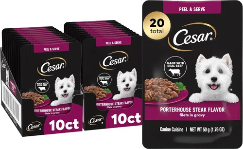 Vista 17 de Cesar Mini-Pouch - Alimento húmedo para perros, sabor a carne Angus, 1.76 onzas, 20