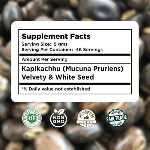 Vista 4 de Herbsforever Mucuna Pruriens Semilla en polvo 2X Extracto de potencia (2:1) Mezcla de semillas moradas y amarillas, grano de terciopelo, sin OMG