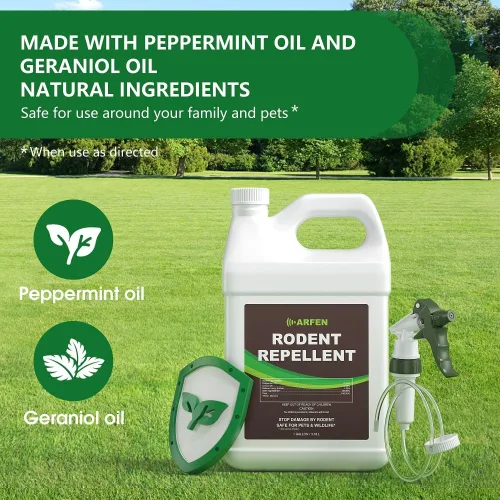 Vista 3 de Spray repelente de roedores: fórmula natural eficaz de menta para ratones, ratas, ardillas y roedores. Seguro para motores de interiores, exteriores