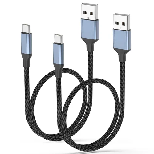 Vista 8 de Cable USB C de 6 pulgadas de carga rápida de 60 W, paquete de 2 cables cortos USB-A a USB-C, cable trenzado USB a USBC de Apple de 0.5 pies, cable