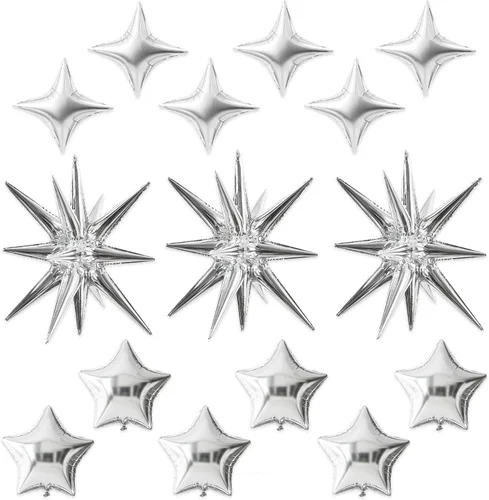 Vista 71 de TONIFUL 4 globos 4D enormes de estrella negra de 22 pulgadas, globos de aluminio de Mylar de estrella explosión para suministros de fiesta, telón