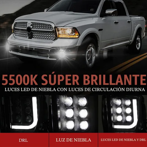 Vista 3 de BUNKER INDUST Dodge Ram - Juego de luces antiniebla LED con juego de luces de circulación diurna, par de luces antiniebla de conducción tipo L
