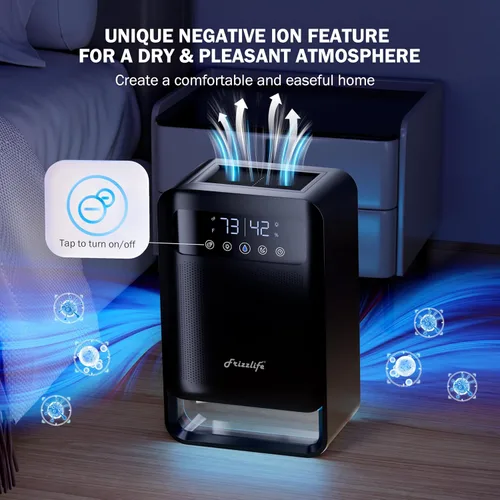 Vista 4 de Frizzlife Deshumidificador de aire, tanque de agua de 135 onzas con función purificadora, deshumidificadores pequeños silenciosos con modo