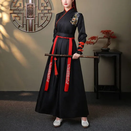Vista 2 de Disfraz de espadachín chino, traje tradicional de Hanfu, dinastía antigua Tang, cosplay, para mujeres y hombres, artes marciales, vestido elegante