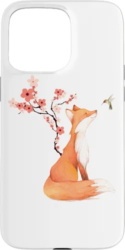 Vista 31 de The Cute Fox and Hummingbird Cherry Blossom Flower Present Case for iPhone 17
