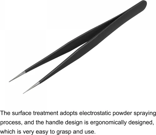 Vista 3 de uxcell Pinzas de punta recta no magnéticas Pinzas de precisión de acero inoxidable antiestáticas para extensiones de pestañas Volumen Negro