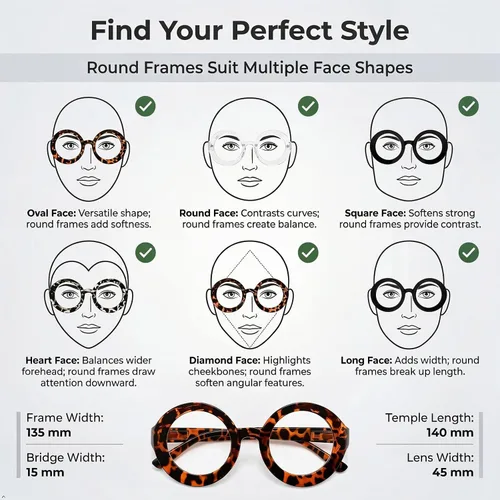 Vista 6 de Eyekepper Paquete de 4 lentes de lectura redondos para mujer, lectores de gran tamaño, +0.50 Paquete de 4 colores variados.