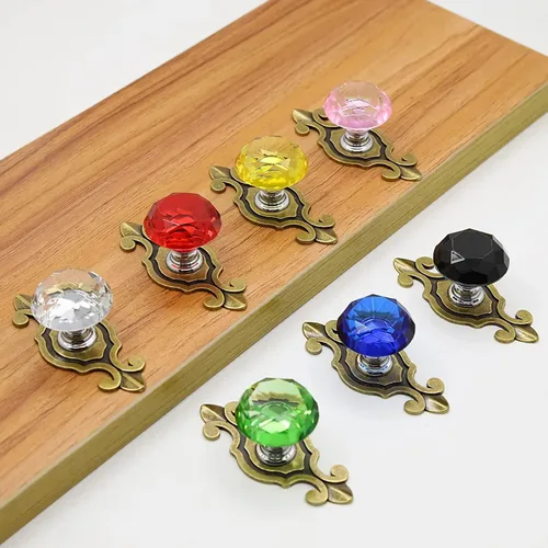 Vista 4 de HUAMULAN Paquete de 10 pomos de cristal para cajones con placa, pomos de puerta de armario con tornillos para cocina, baño, oficina, decoración