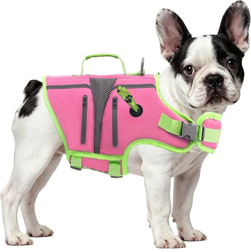 Vista 23 de EMUST Chaleco salvavidas para perros, chaleco salvavidas reflectante para nadar con 4 bolsillos, chaleco flotante para perros pequeños, medianos