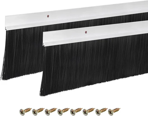 Vista 34 de uxcell 2 piezas barredor de cepillo inferior para puerta forma H base de aleación de aluminio con cepillo de nailon de 0.4 pulgadas para hogar