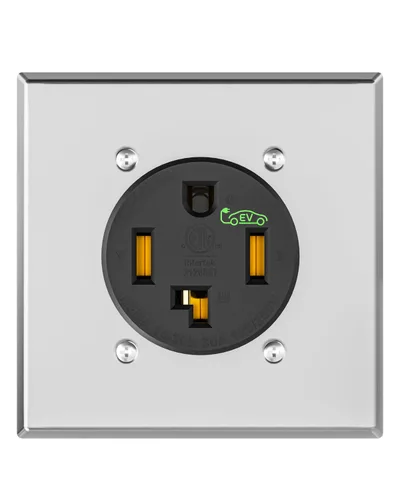 Vista 13 de Receptáculo/salida de dispositivo de hoja recta de carga EV de 30 amperios, resistente a la intemperie, NEMA 14-30R con placa de pared, grado