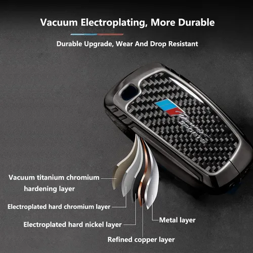Vista 5 de Funda para llavero BMW con llavero, fibra de carbono real, protección de aleación de zinc, compatible con BMW 1 3 4 5 6 7 Series X1 X3 X4 M5 M6 GT3