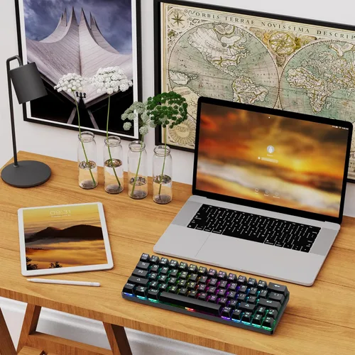 Vista 6 de DIERYA DK63N Teclado mecánico 60 inalámbrico con cable con teclas de flecha teclado para juegos Bluetooth 51 programable retroiluminación RGB real