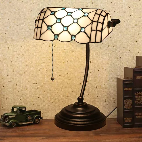 Vista 2 de Desk lamp Bankers Lamp,Vintage, Table,Bedside Lamps,Reading for Study Office,Alloy Base,W11 H15,Green Baroque a(Blue Bead t)