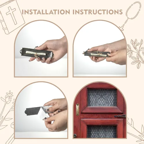 Vista 5 de Mezuzá con pergamino para puerta, estuches de bendición de mezuzá autoadhesivos de metal, placa de latón con escritura de bendición en inglés