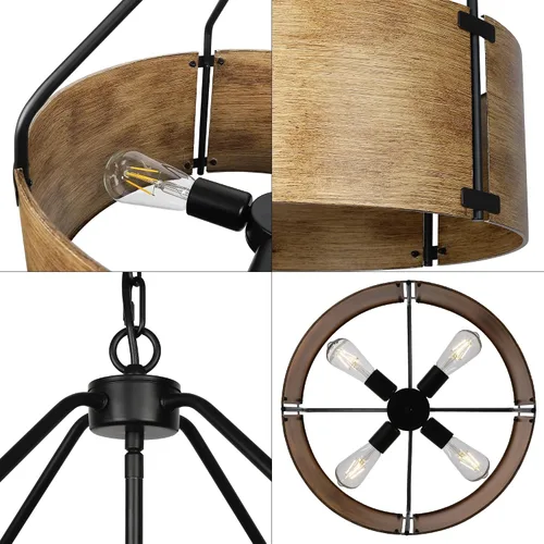 Vista 7 de CNRATYE Candelabro de tambor de granja de 4 luces, lámpara colgante redonda de metal industrial rústico para comedor, vestíbulo, entrada, cocina