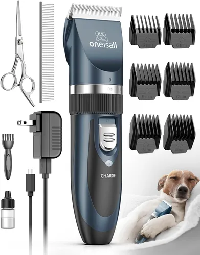 Vista 9 de oneisall Cortapelos para perros de ruido bajo, kit de cuidado de mascotas con recortadora recargable, afeitadora inalámbrica eléctrica silenciosa