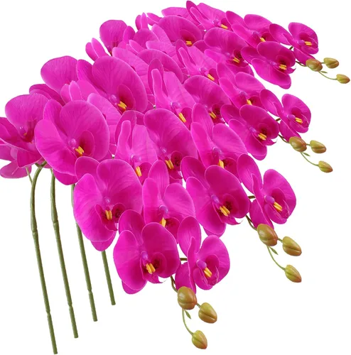 Vista 12 de FagusHome Phalaenopsis - Flores artificiales de 9 cabezas, 4 piezas de orquídeas artificiales de 42 pulgadas, plantas de tallo para decoración