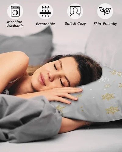 Vista 4 de Fundas de almohada de invierno con copos de nieve de tamaño estándar, 2 paquetes de fundas de almohada suaves para cama, fundas de almohada lumbar
