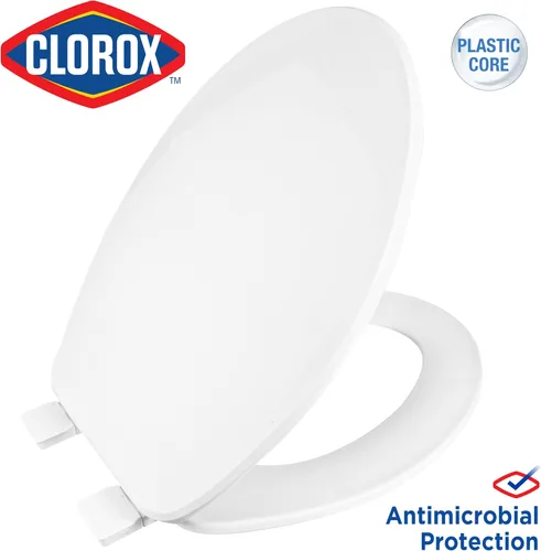 Vista 6 de Clorox Asiento de inodoro de plástico alargado con bisagras fáciles de quitar, sin movimiento