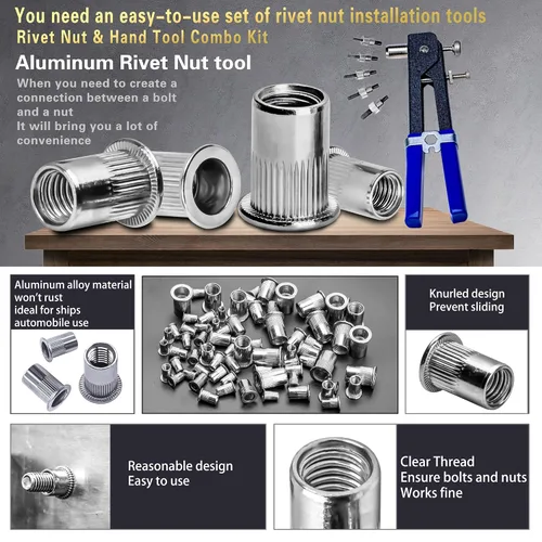 Vista 3 de Kit de herramientas de tuerca de remache a presión, 430 piezas de combinación de tuercas de remache métricas (M8/M6/M5/M4/M3), adecuado