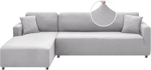 Vista 13 de XINEAGE Funda de sofá modular de alta elasticidad en forma de L, 2 piezas antideslizante con protector de muebles con 2 fundas de almohada