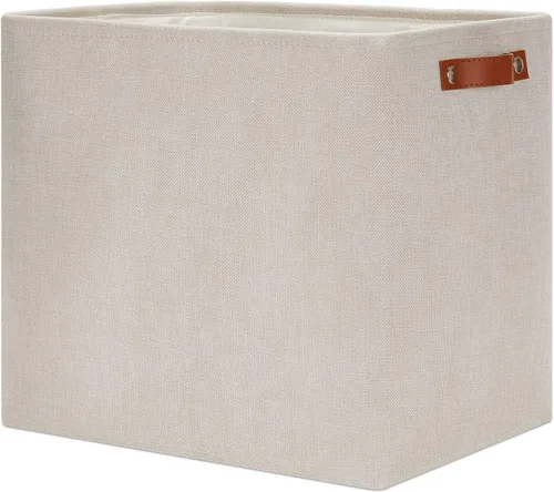 Vista 10 de DULLEMELO Cesta de almacenamiento pequeña para estantes, pequeña cesta plegable de tela rectangular para estantes, armarios, guardería, hogar Beige