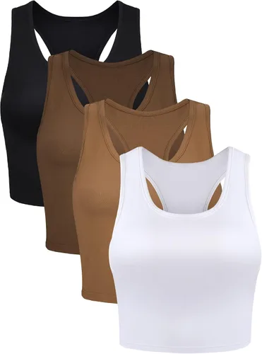 Vista 13 de Boao Camiseta corta básica sin mangas con espalda cruzada para mujer de 4 piezas