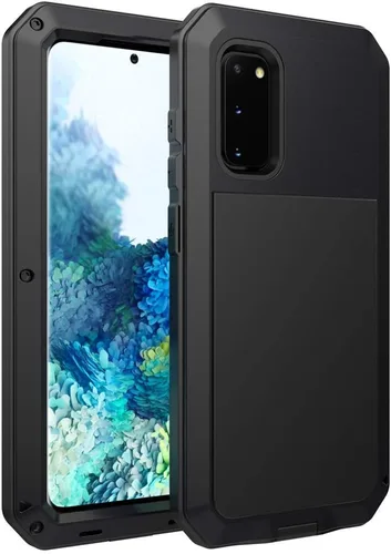 Vista 5 de Funda protectora de cuerpo completo para Galaxy S20, resistente a los golpes, funda de metal de aleación de aluminio con protector de pantalla Negro