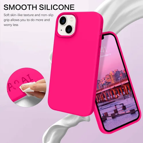 Vista 2 de BENTOBEN Funda para iPhone 13 Mini, silicona líquida de silicona suave, antiarañazos, a prueba de golpes, con forro de microfibra, rosa intenso Rosa