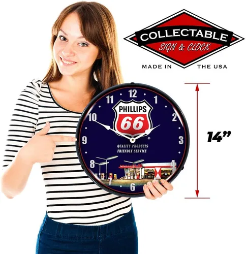 Vista 3 de Phillips 66 Gasolinera 1 LED Reloj de pared, Retro/Vintage, iluminado, 14 pulgadas