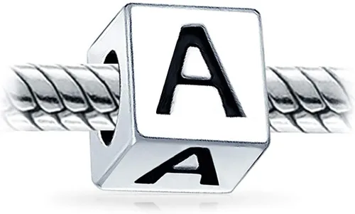 Vista 2 de Cubos cuadrados de bloque letra A-Z alfabeto inicial abalorio para mujeres para adolescentes plata esterlina 925 para pulsera europea