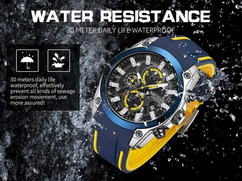 Vista 9 de MEGIR - Reloj deportivo de cuarzo para hombre, con cronógrafo, luminoso, función impermeable, correa de silicona