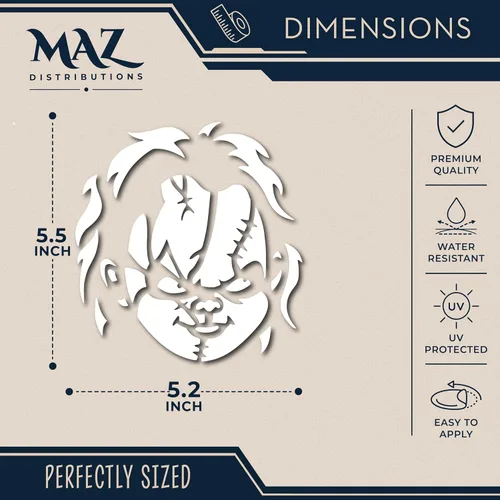 Vista 2 de MAZ DISTRIBUTIONS – Pegatina de Muñeca Chucky – Vinilo Adhesivo Duradero para Ventana – Pegatina de Cara Asustada Removible e Impermeable